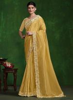 Crush Paper Silk Mustard Wedding Wear Sequence Work Saree